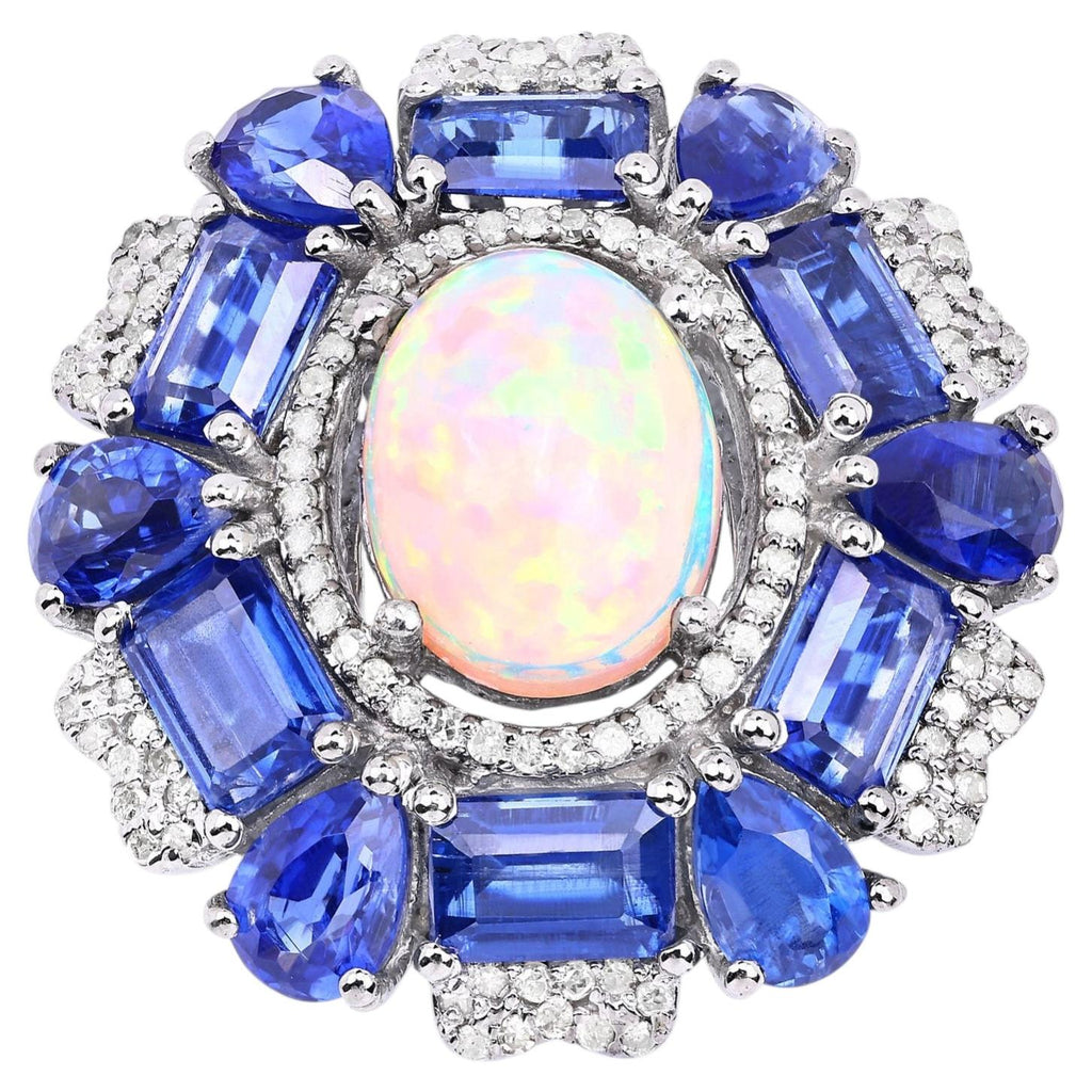 Opal Ring With Kyanite 10.4 Carats Sterling Silver