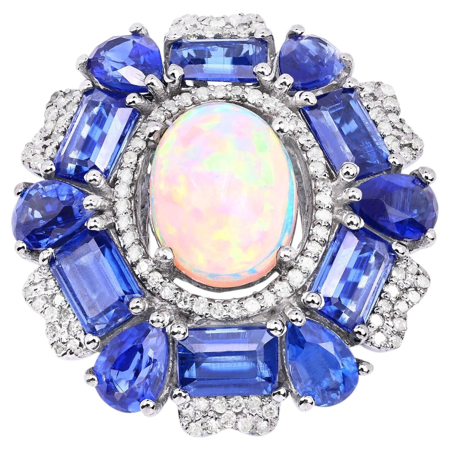 Opal Ring With Kyanite 10.4 Carats Sterling Silver