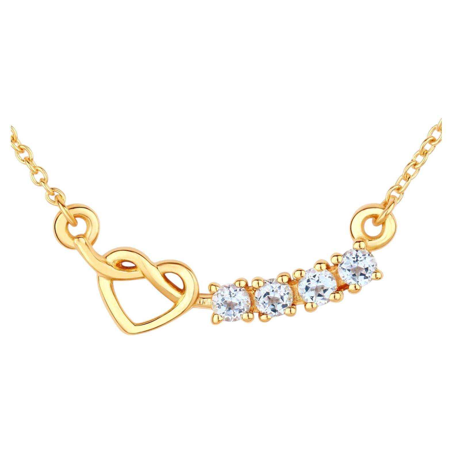 Aquamarine Heart Necklace 0.22 Carats Gold Plated Silver