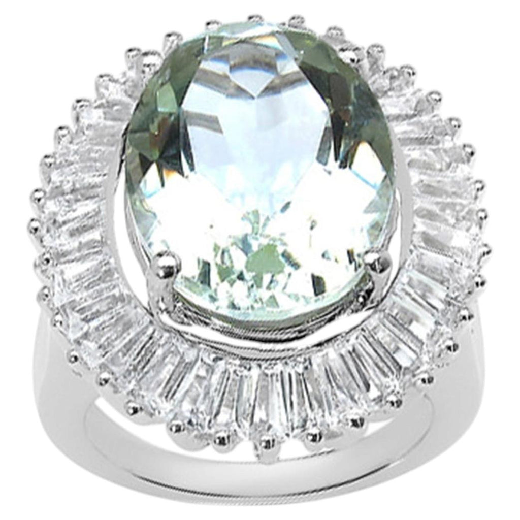 Green Amethyst Ring With White Topaz 11.1 Carats Sterling Silver