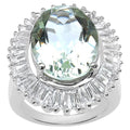 Green Amethyst Ring With White Topaz 11.1 Carats Sterling Silver