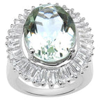 Green Amethyst Ring With White Topaz 11.1 Carats Sterling Silver