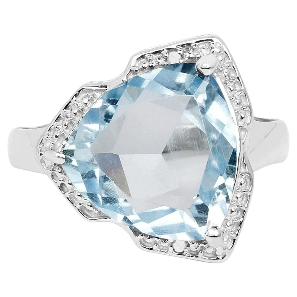 Blue Topaz Ring With Diamonds 8.29 Carats Sterling Silver