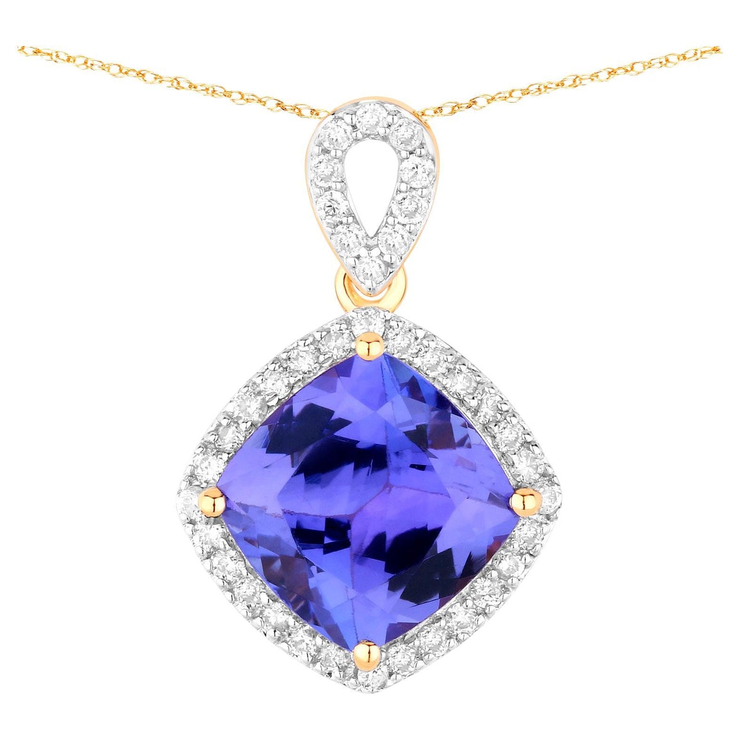 Natural Tanzanite Pendant With Diamonds 2.52 Carats 14K Yellow Gold