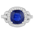 Blue Sapphire Ring With Diamonds 3.6 Carats 18K White Gold