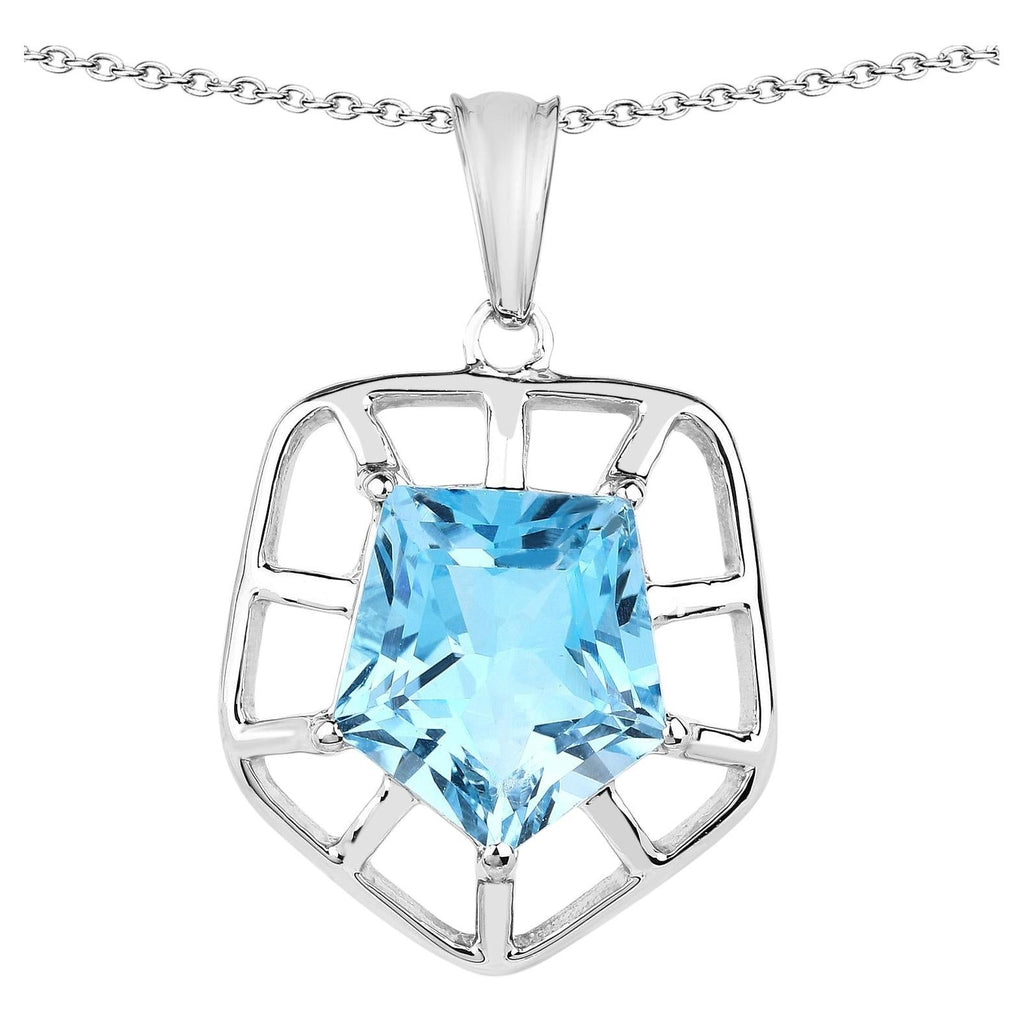 Blue Topaz Pendant 7.58 Carats Sterling Silver