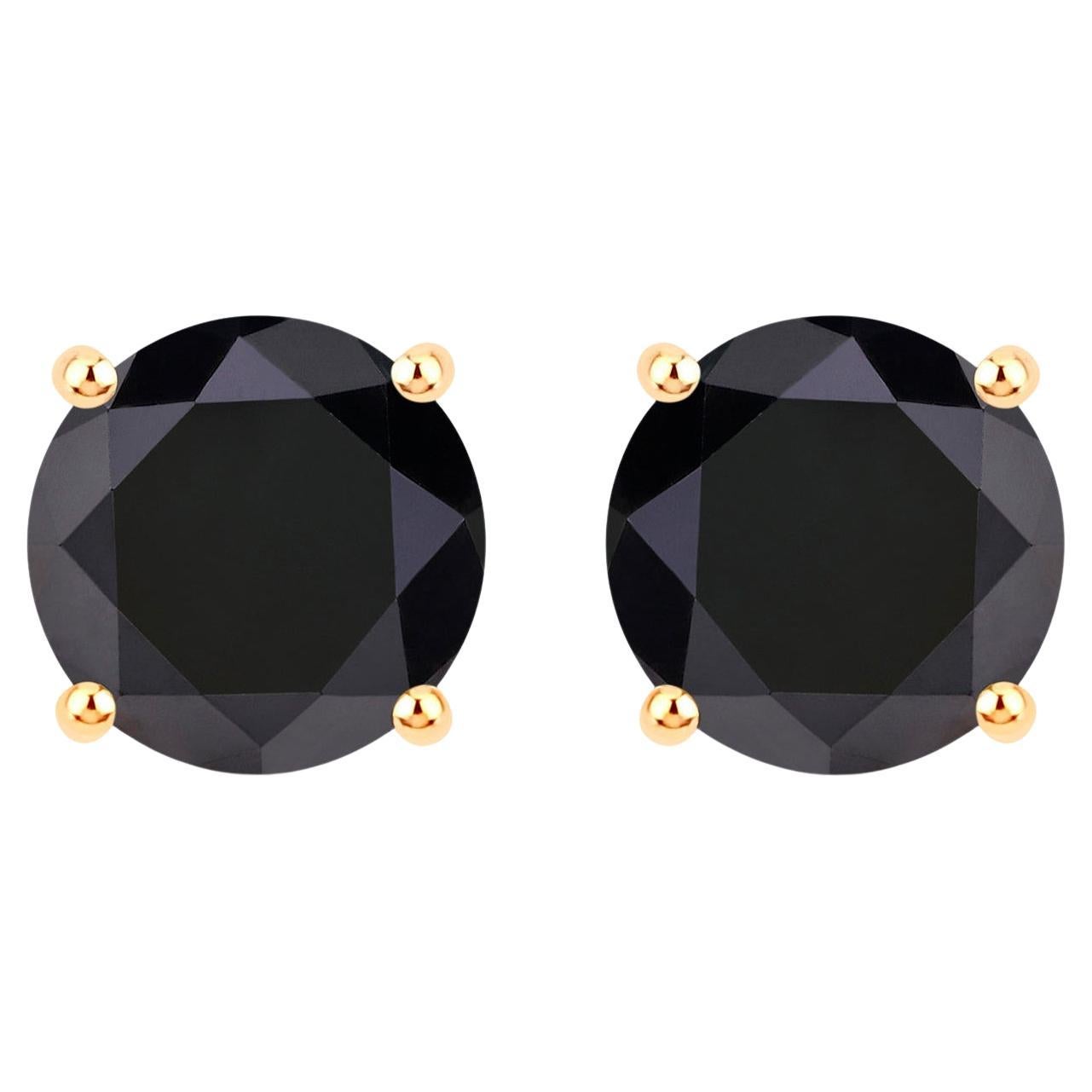 Black Diamond Earrings 3.82 Carats 14K Yellow Gold