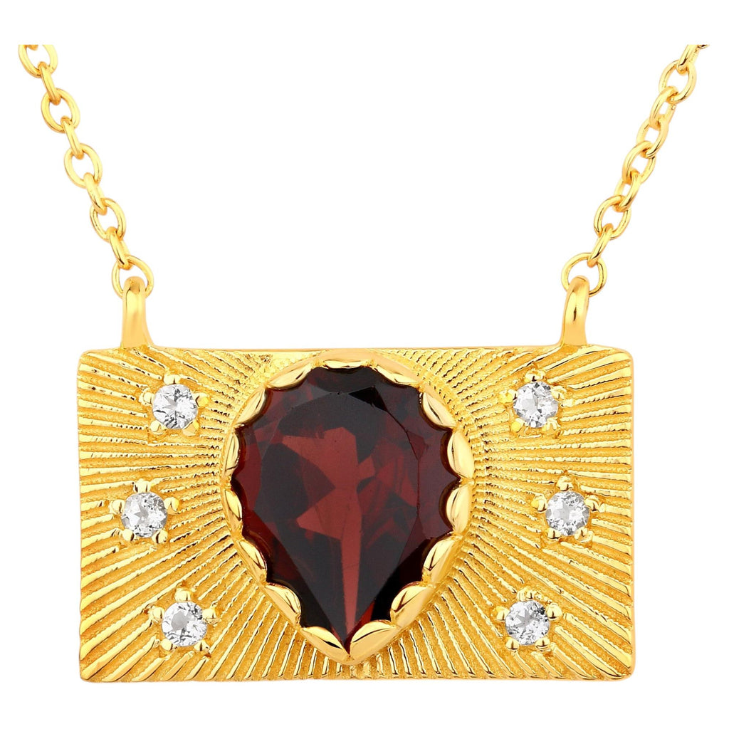 Garnet Purse Necklace With White Topaz 1.9 Carats Gold Plated Silver