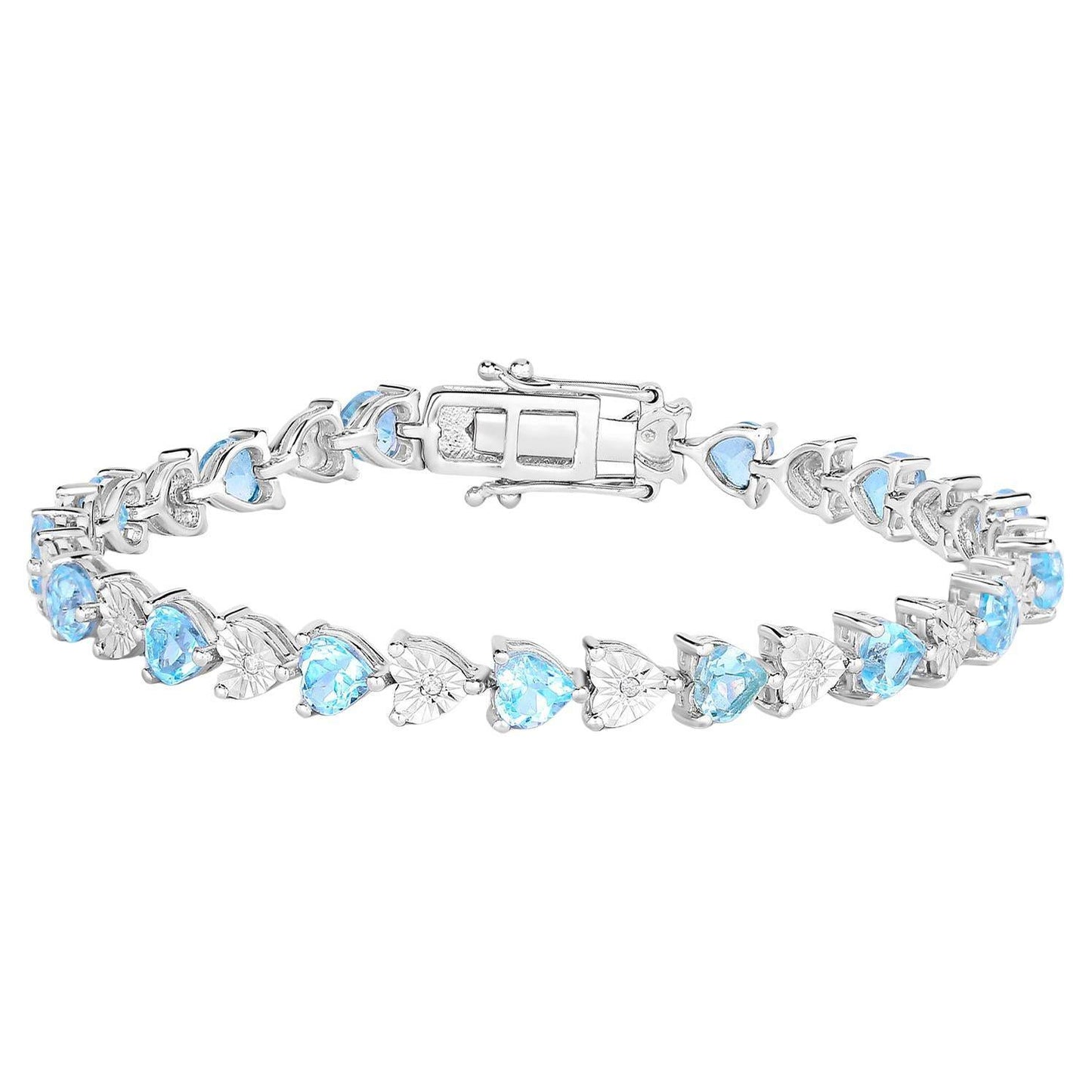 Blue Topaz Tennis Bracelet Diamonds 7.6 Carats Sterling Silver