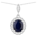 Blue Sapphire Pendant With Diamonds 3.35 Carats 14K White Gold