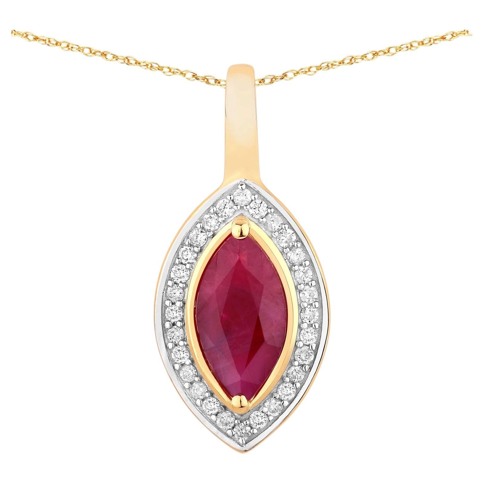 Ruby Pendant With Diamonds 1.5 Carats 10K Yellow Gold