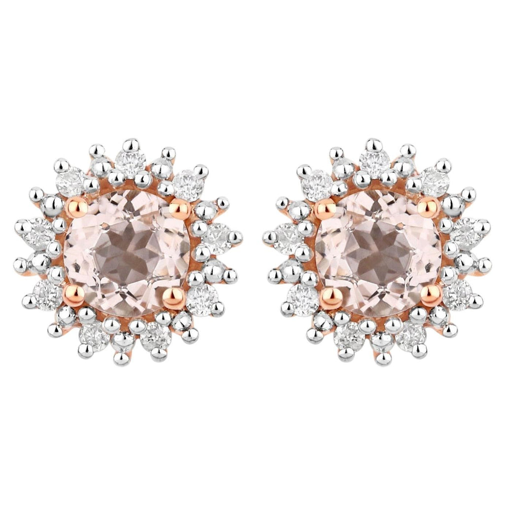 Morganite Stud Earrings With Diamonds 0.48 Carats 10K Rose Gold