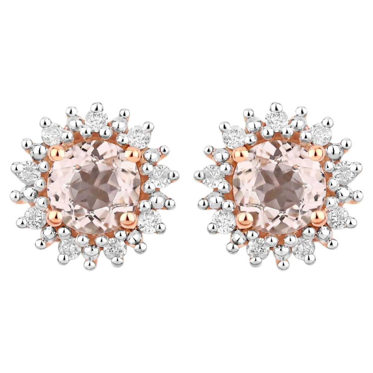 Morganite Stud Earrings With Diamonds 0.48 Carats 10K Rose Gold