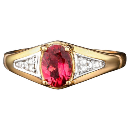 Natural Pink Tourmaline Ring With Diamonds 0.82 Carats 9K Yellow Gold