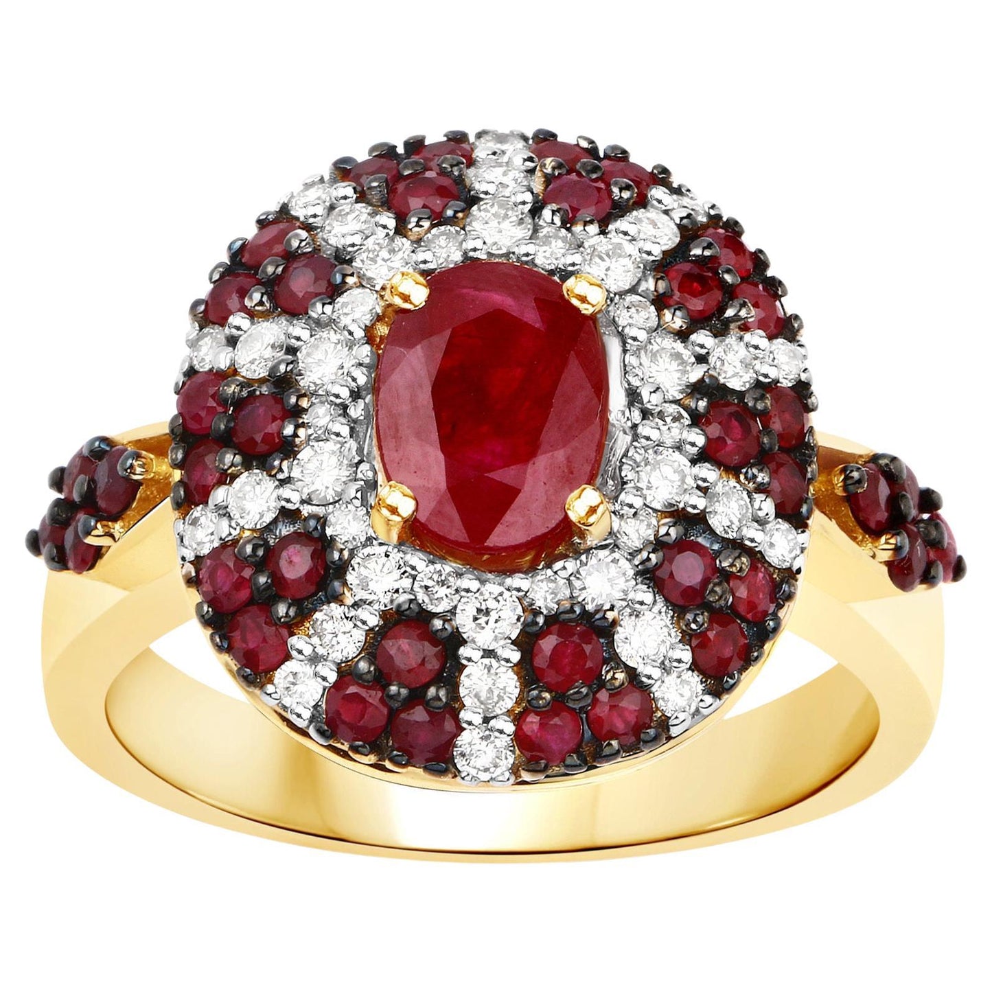 Natural Ruby Cocktail Ring Set With Diamonds 14K Yellow Gold