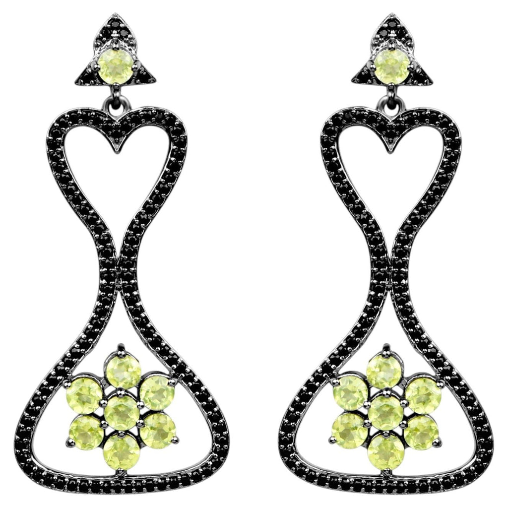 Peridot Earrings With Black Spinel 6.9 Carats Sterling Silver
