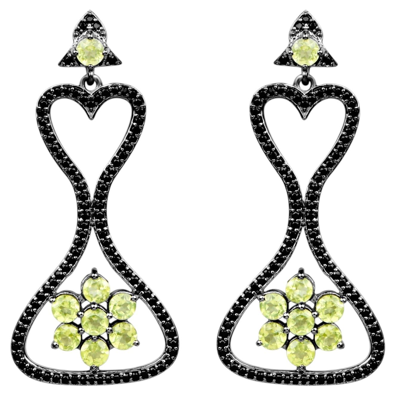 Peridot Earrings With Black Spinel 6.9 Carats Sterling Silver