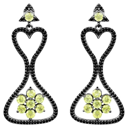 Peridot Earrings With Black Spinel 6.9 Carats Sterling Silver