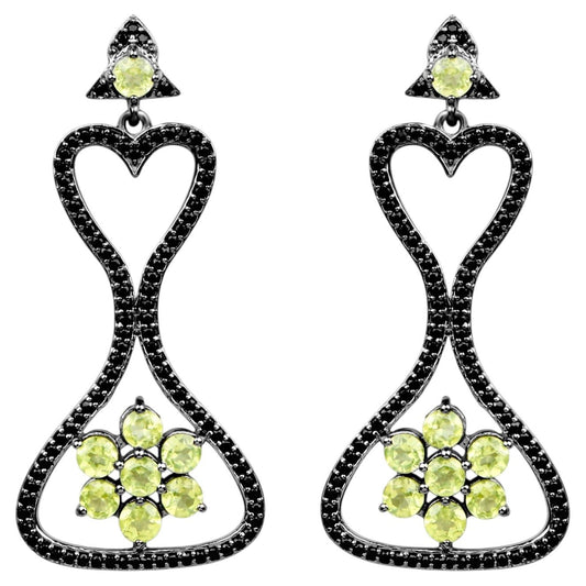 Peridot Earrings With Black Spinel 6.9 Carats Sterling Silver