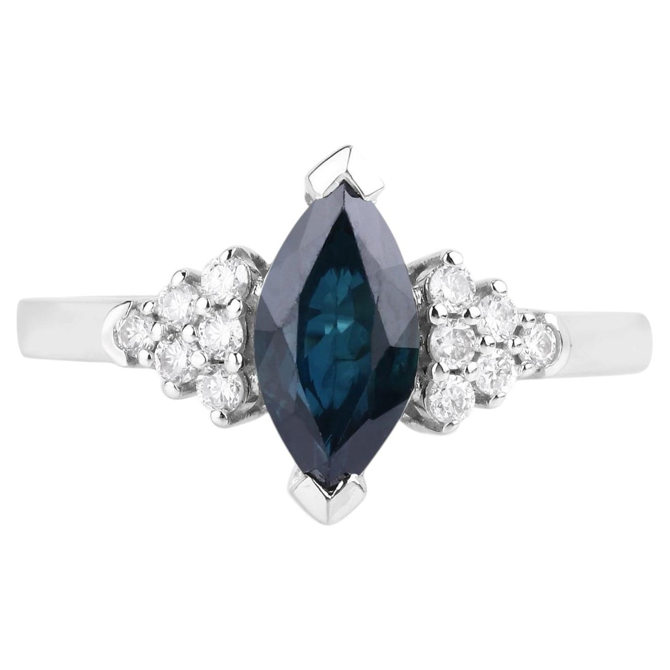 Blue Sapphire Ring With Diamonds 1.44 Carats 14K White Gold