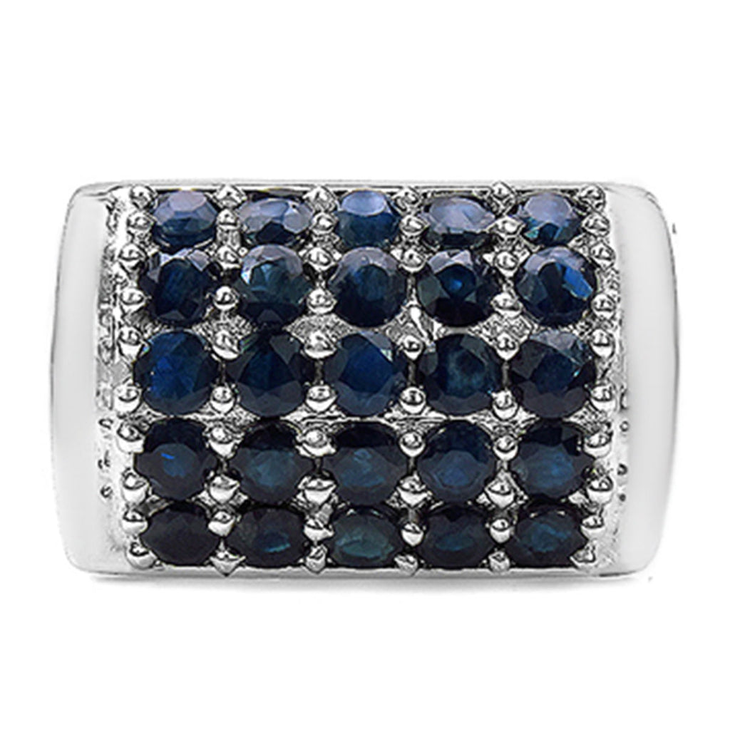 Blue Sapphire Ring With Diamonds 3.49 Carats Sterling Silver