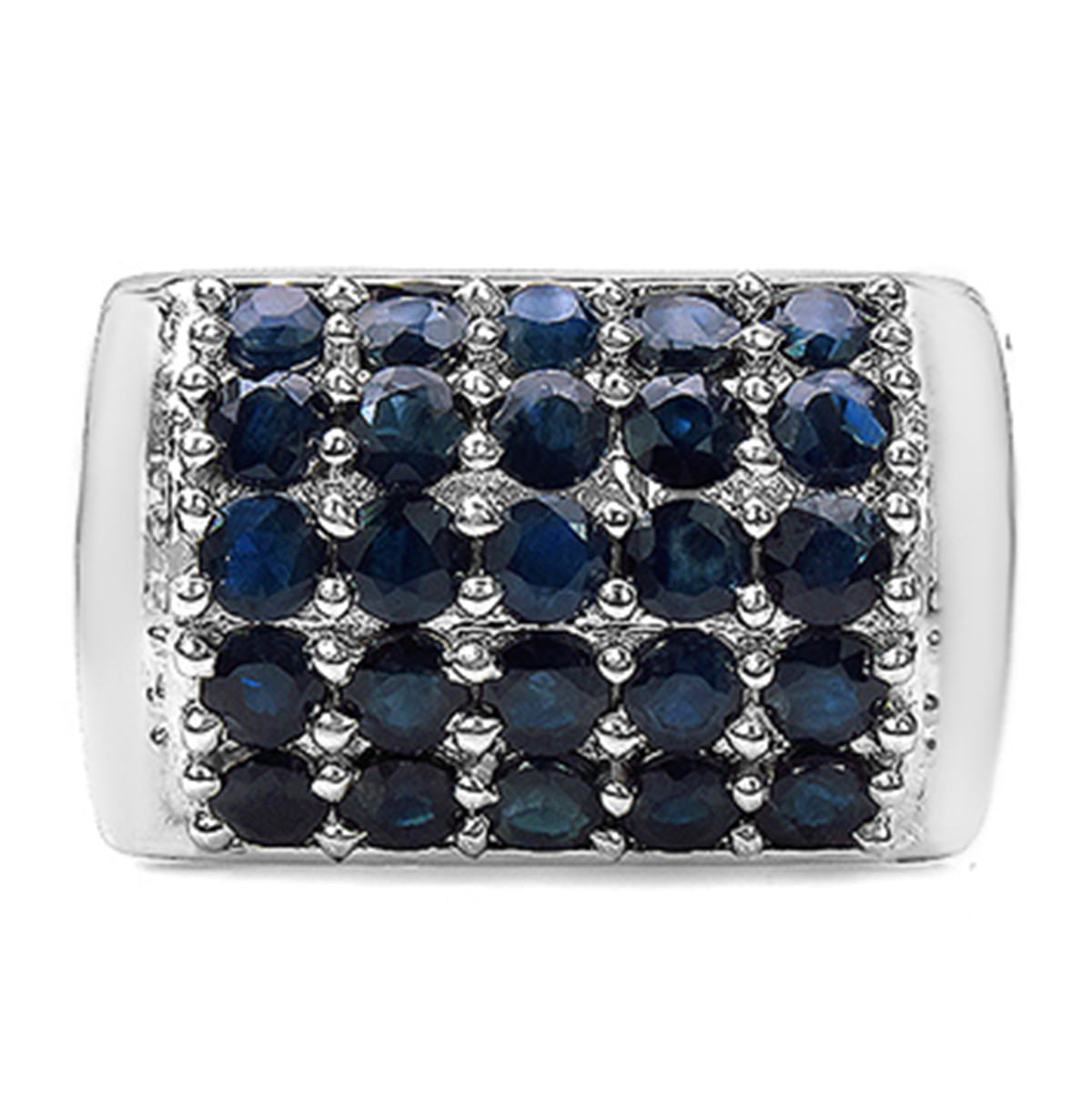 Blue Sapphire Ring With Diamonds 3.49 Carats Sterling Silver