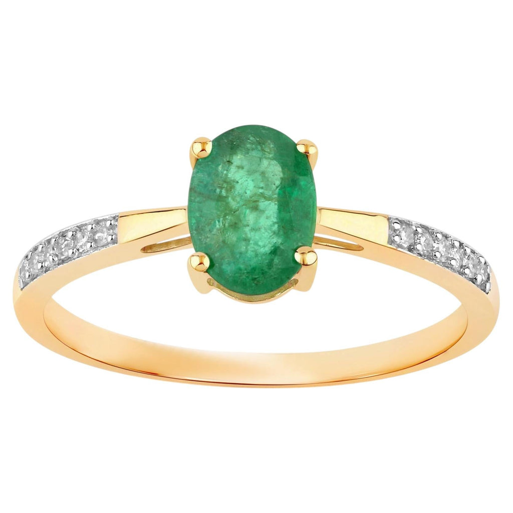 Zambian Emerald Ring With Diamonds 0.74 Carats 14K Yellow Gold