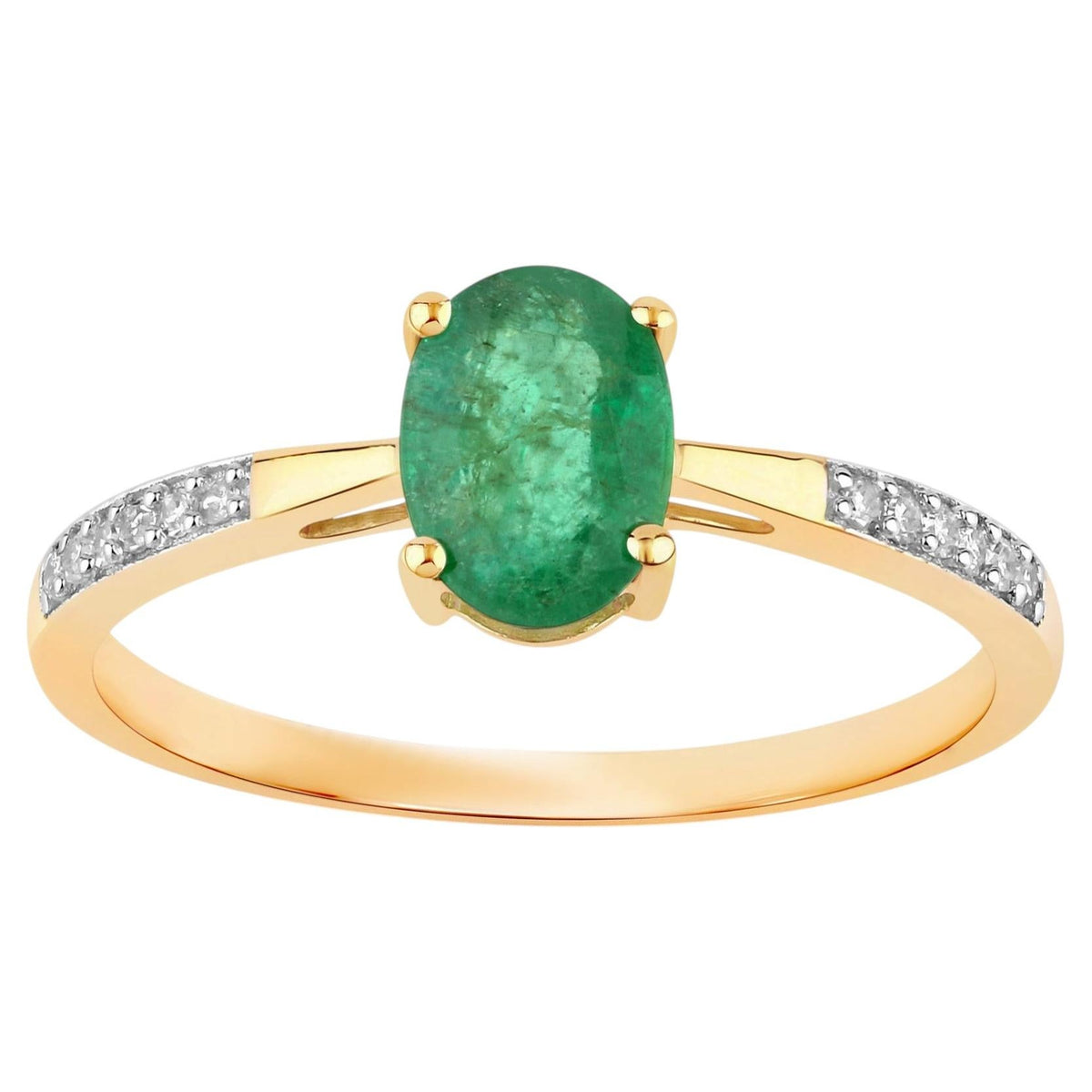 Zambian Emerald Ring With Diamonds 0.74 Carats 14K Yellow Gold