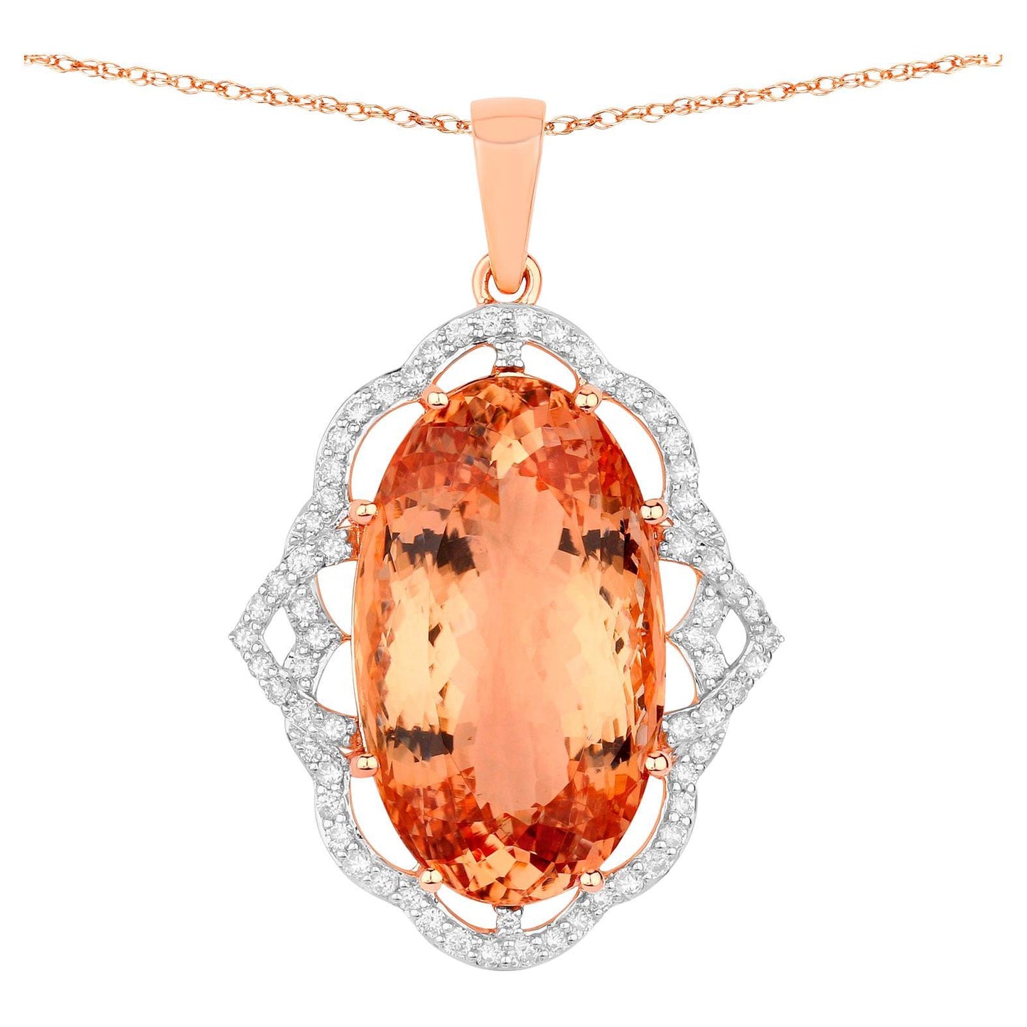 Morganite Pendant Necklace Diamonds 27 Carats 14K Rose Gold
