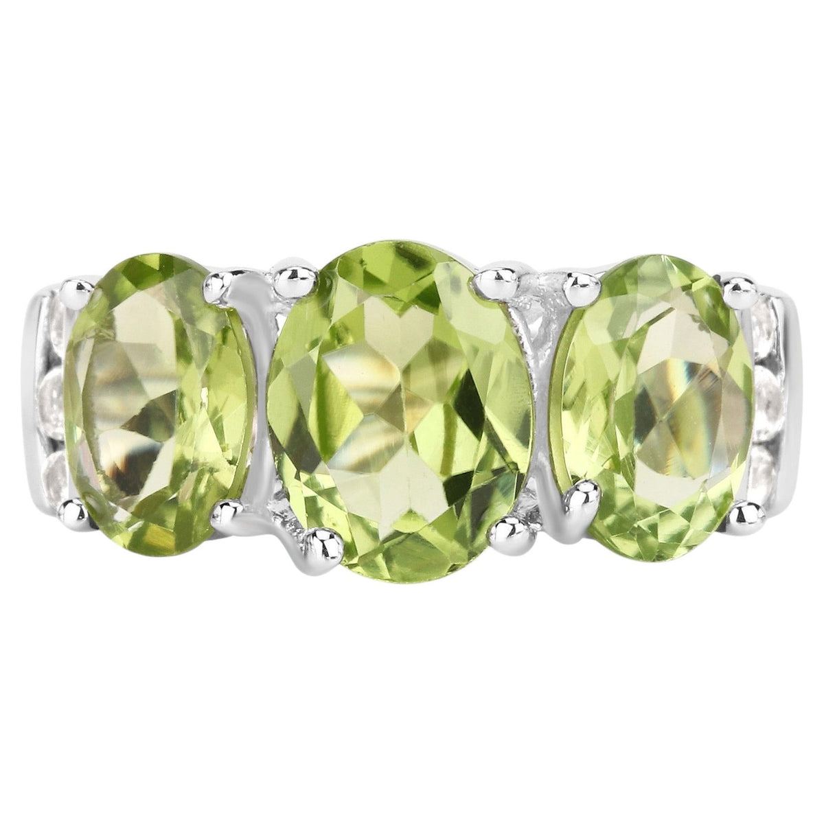 Peridot Ring With White Topaz 4.08 Carats Sterling Silver