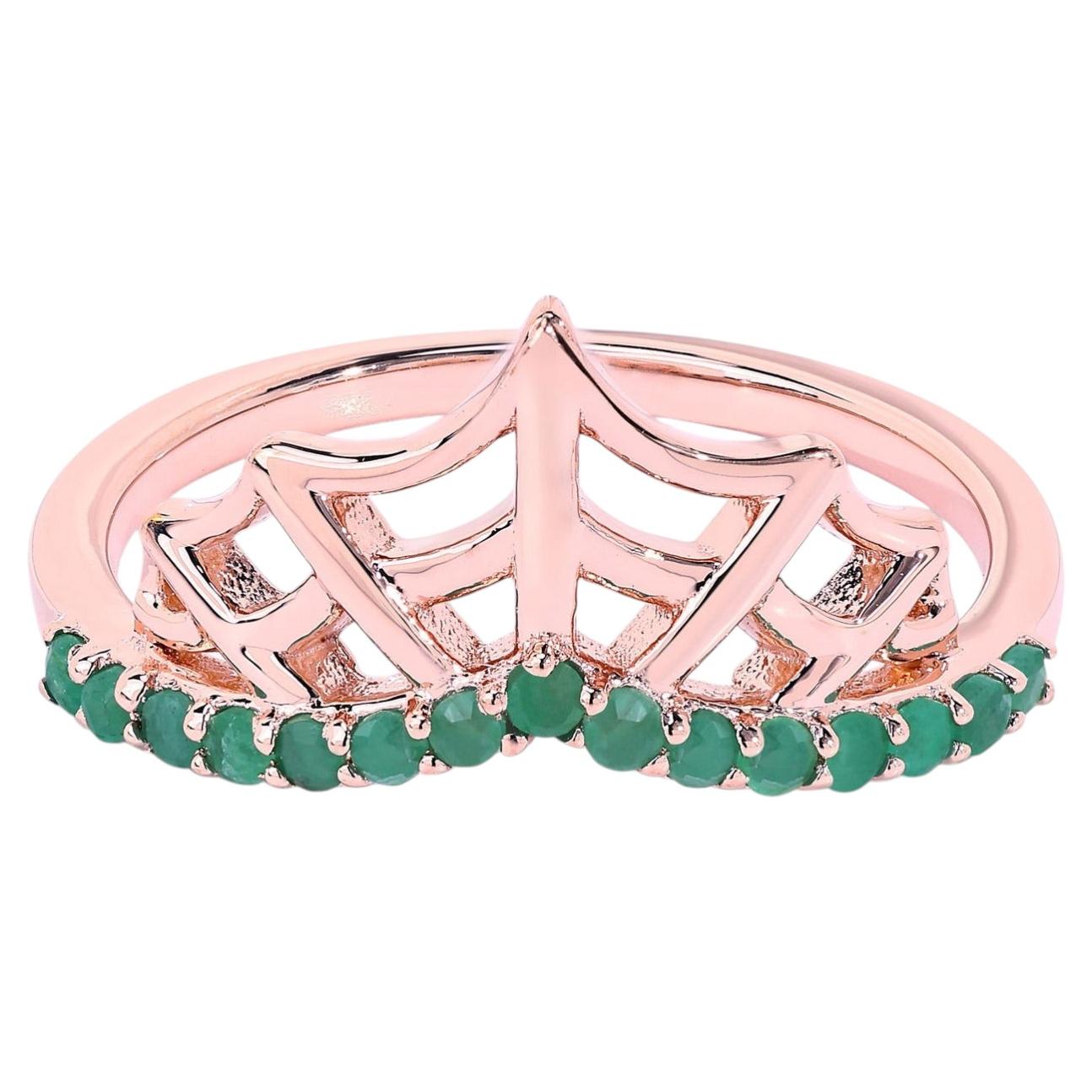Emerald Spider Web Ring 0.24 Carats Gold Plated Silver