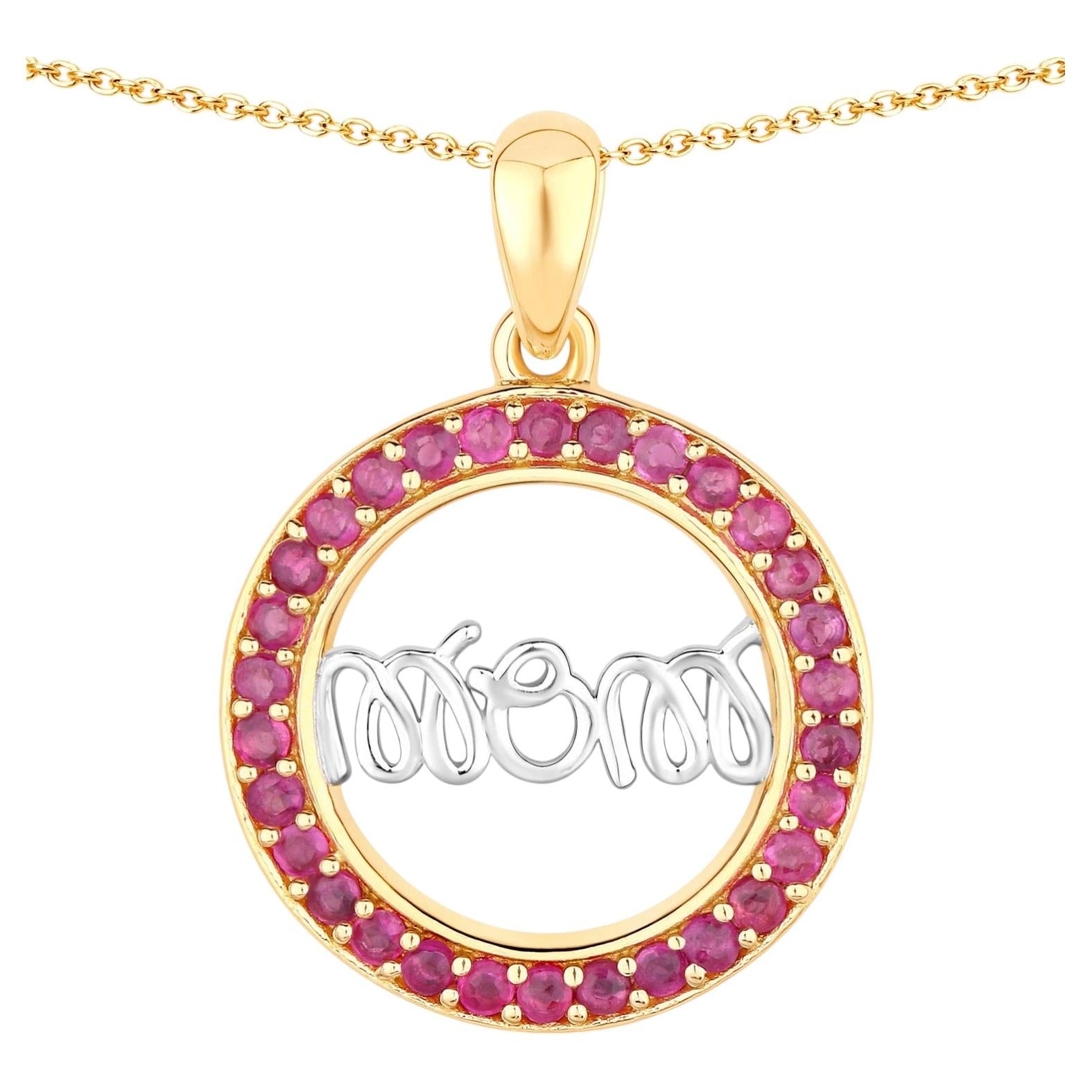 Ruby Mom Pendant 0.62 Carats Gold Plated Silver