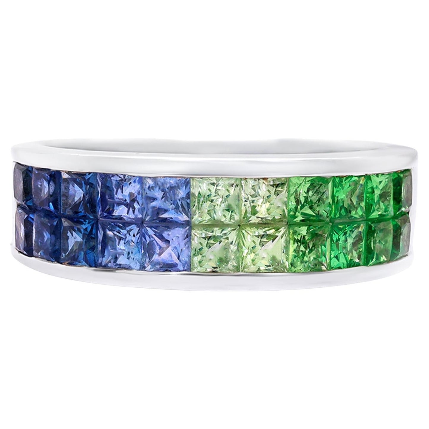 Sapphires and Tsavorites Ring 2.4 Carats 18K White Gold