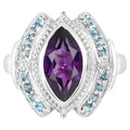 Amethyst Ring With London Blue Topaz 3.02 Carats Sterling Silver