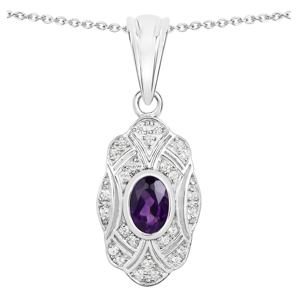 Amethyst Pendant With White Topaz 0.5 Carats Sterling Silver