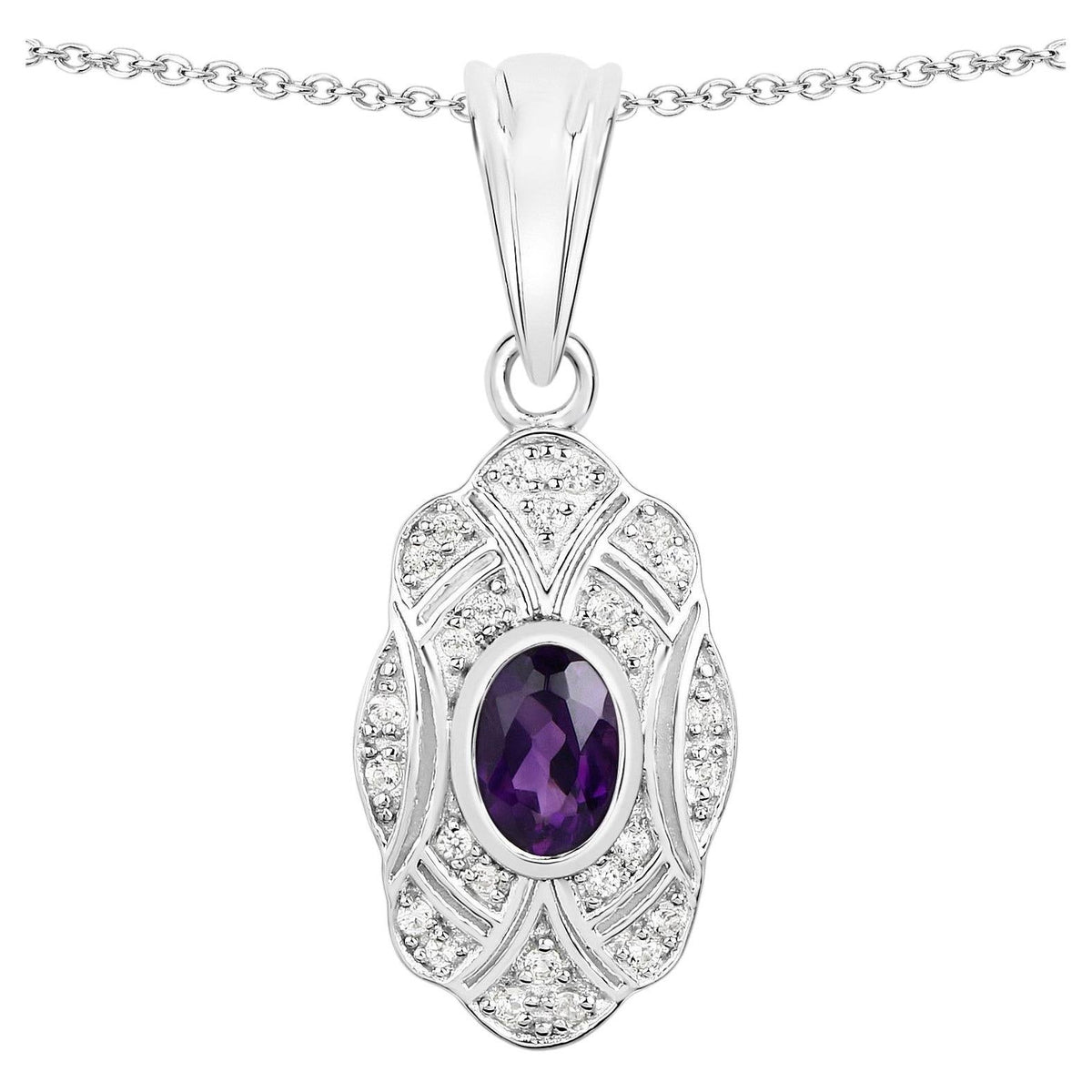 Amethyst Pendant With White Topaz 0.5 Carats Sterling Silver