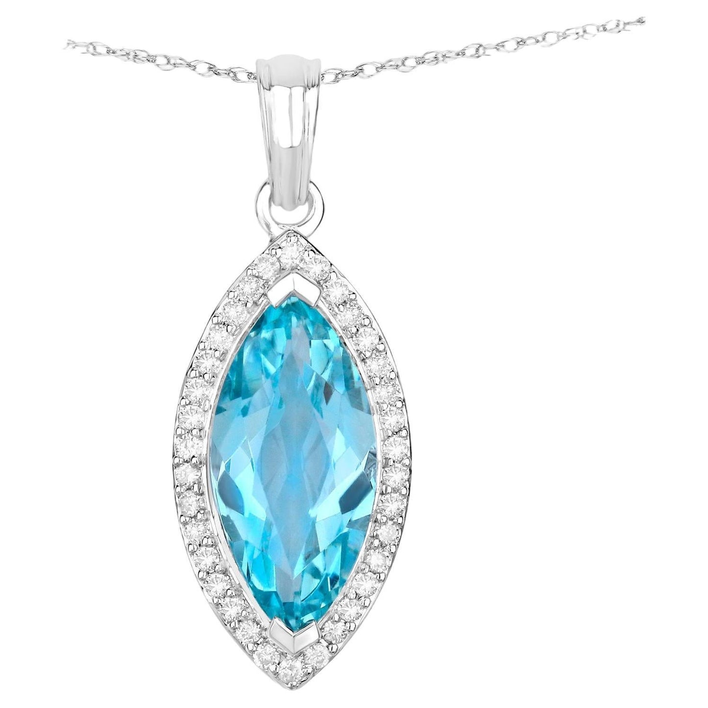Marquise Aquamarine Necklace With Diamond Halo 2.55 Carats 14K White Gold
