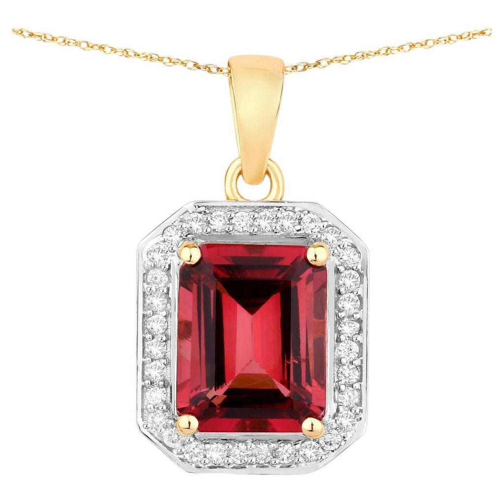 Rubellite Pendant With Diamonds 2.72 Carats 14K Yellow Gold