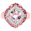 Morganite Ring With Pink Tourmaline 3.04 Carats Gold Plated Silver