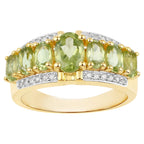Peridot Ring With Diamonds 2.28 Carats Gold Plated Silver
