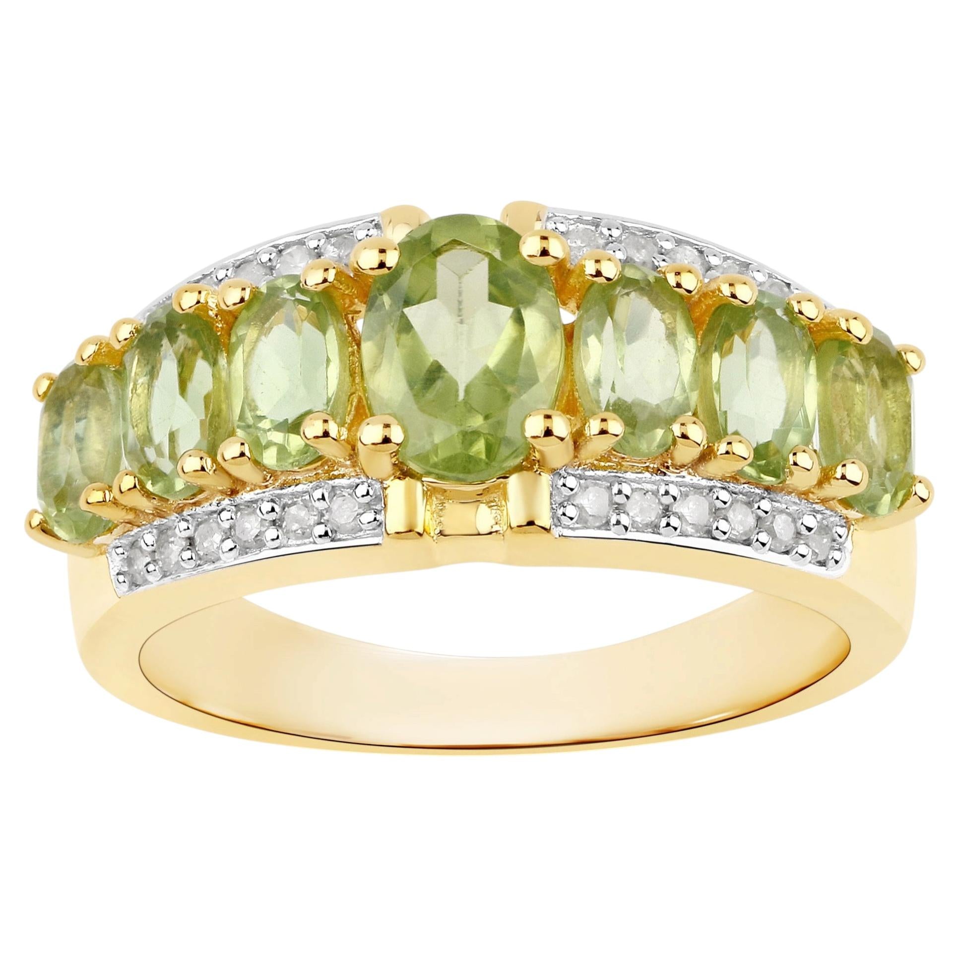 Peridot Ring With Diamonds 2.28 Carats Gold Plated Silver