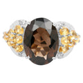 Smoky Quartz Ring With Citrine and White Topaz 9.7 Carats Sterling Silver