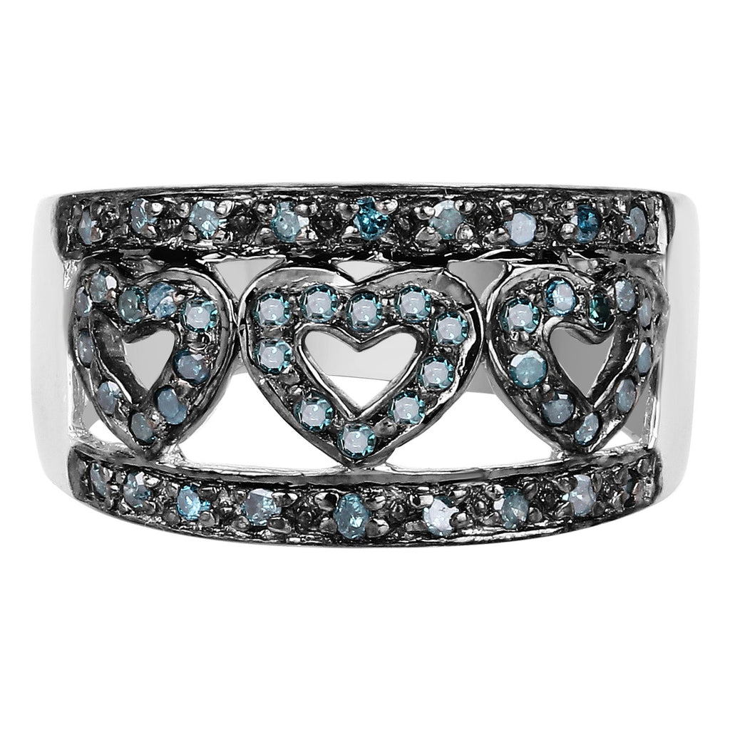 Blue Diamond Heart Ring 0.3 Carats Sterling Silver