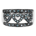 Blue Diamond Heart Ring 0.3 Carats Sterling Silver