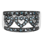 Blue Diamond Heart Ring 0.3 Carats Sterling Silver