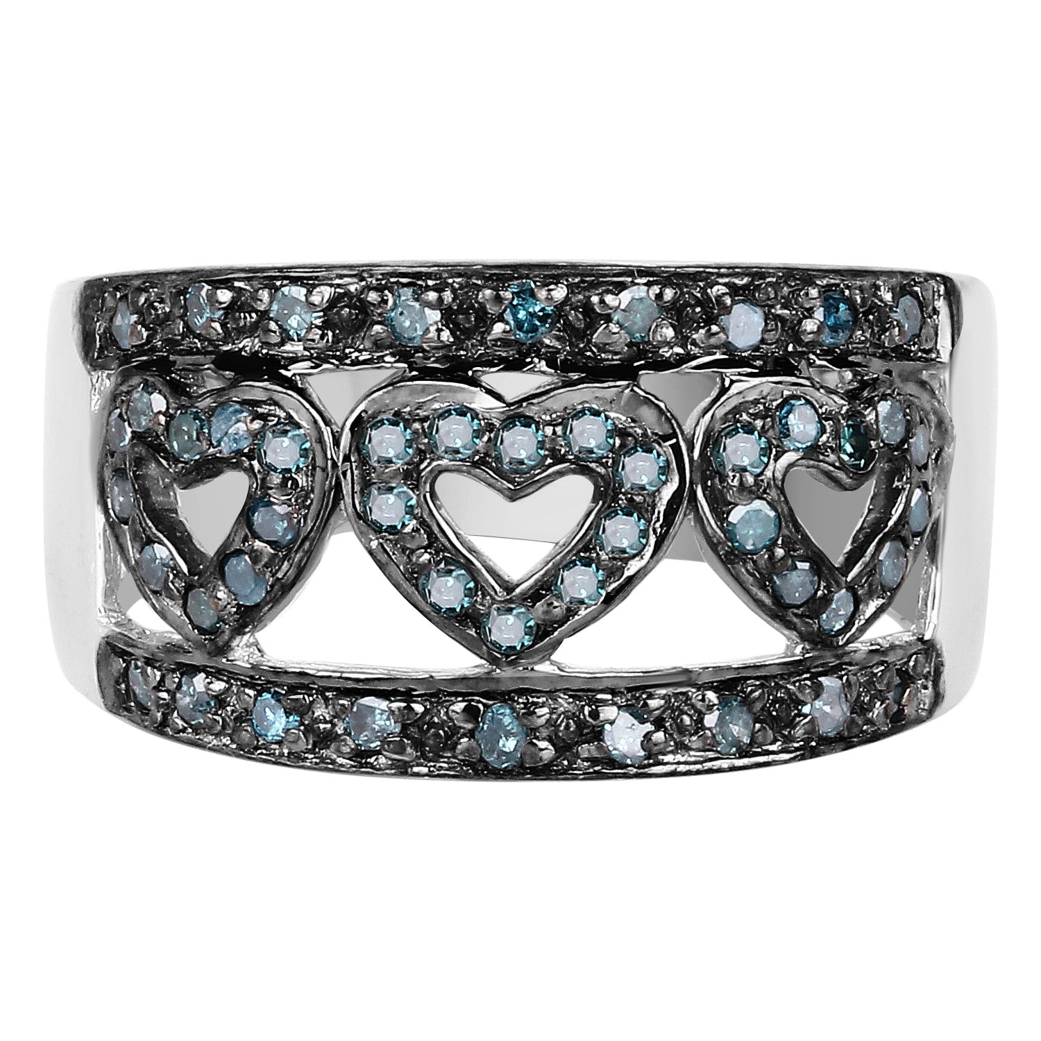 Blue Diamond Heart Ring 0.3 Carats Sterling Silver