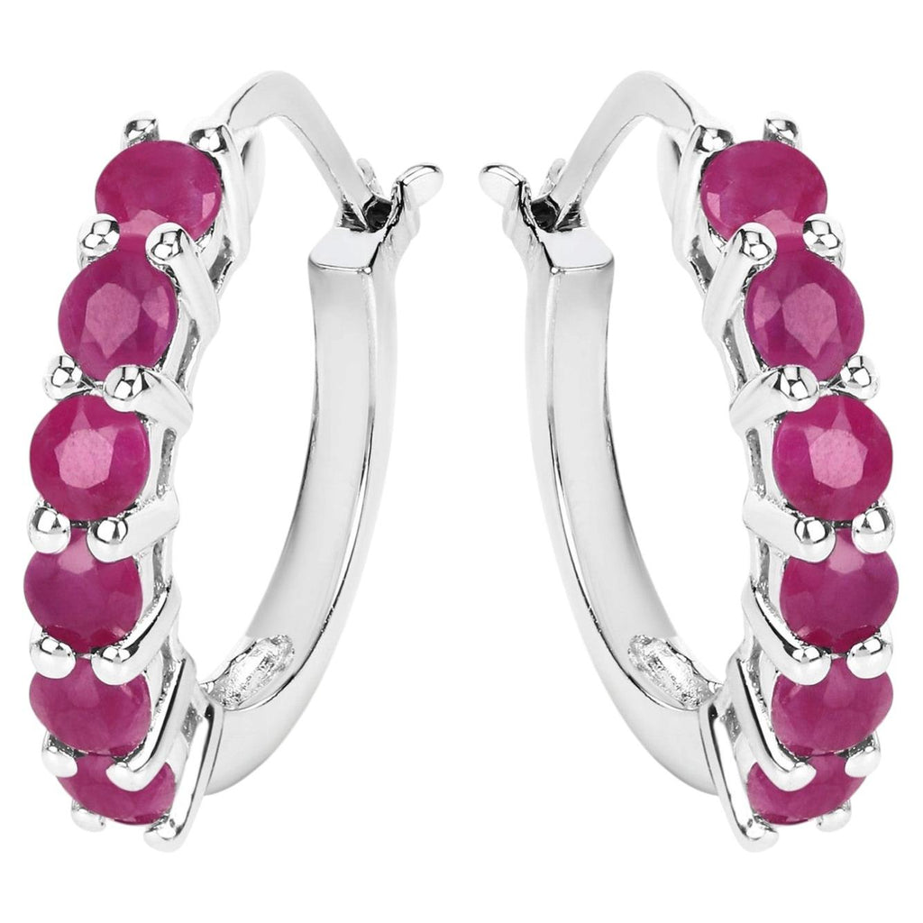 Ruby Hoop Earrings 1.54 Carats Sterling Silver