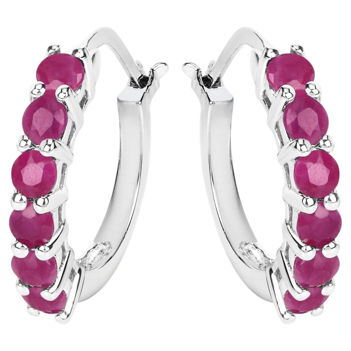 Ruby Hoop Earrings 1.54 Carats Sterling Silver