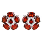 Natural Garnet and White Topaz Floral Earrings 9.6 Carats Total