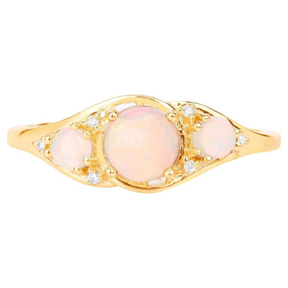Ethiopian Opal Three Stone Ring Diamonds 14K Yellow Gold